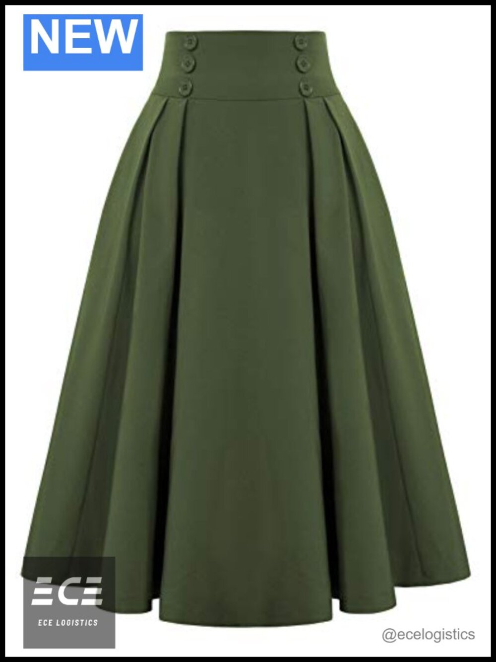 Midi Pleated A-Line Skirt High Waist Pockets 98% Polyester Elastane